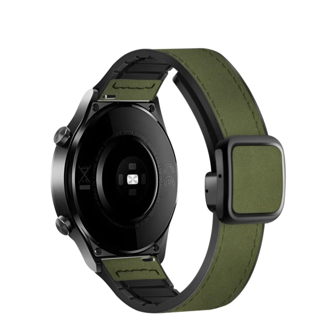 Garmin Forerunner 265 silicone wristband with synthetic leather layer   magnetic clasp - dark green