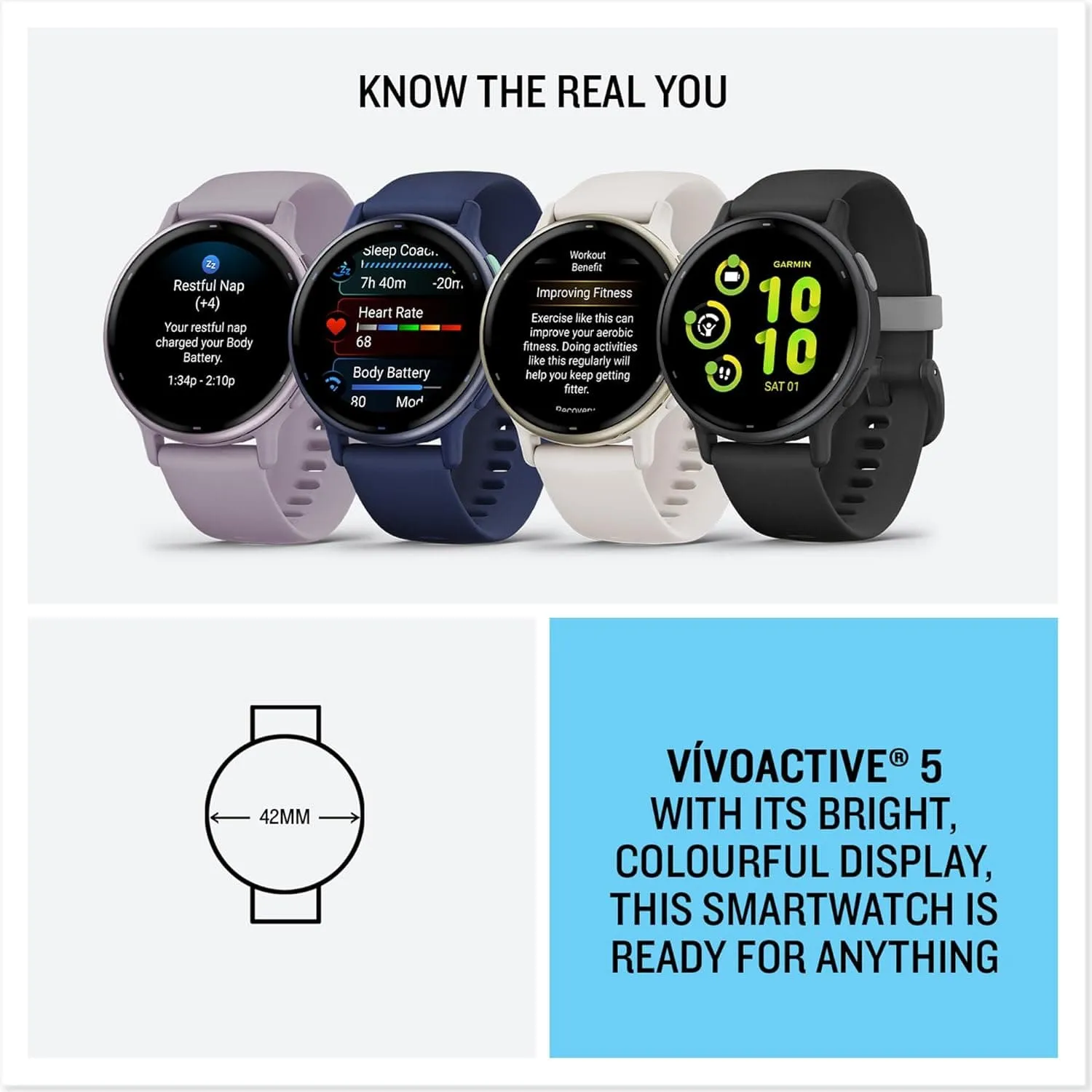 Garmin vívoactive 5 AMOLED GPS Smartwatch - Slate Aluminium Bezel with Black Case and Silicone Band