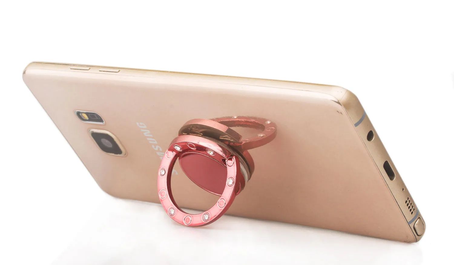 Glitter Cute Bling Diamond 360° Rotation Finger Ring Grip Stand for cell phone - Rose Gold