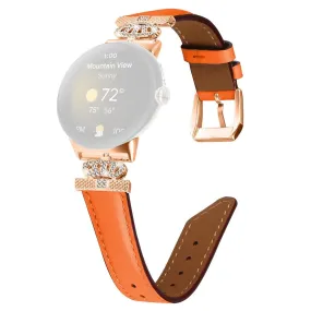 Google Pixel Watch 1 / 2 / 3 Læder Rem m. Rose Gold Rhinsten Spænde - Orange