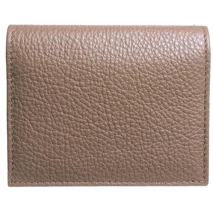 Grained Calf Leather Card Wallet Taupe