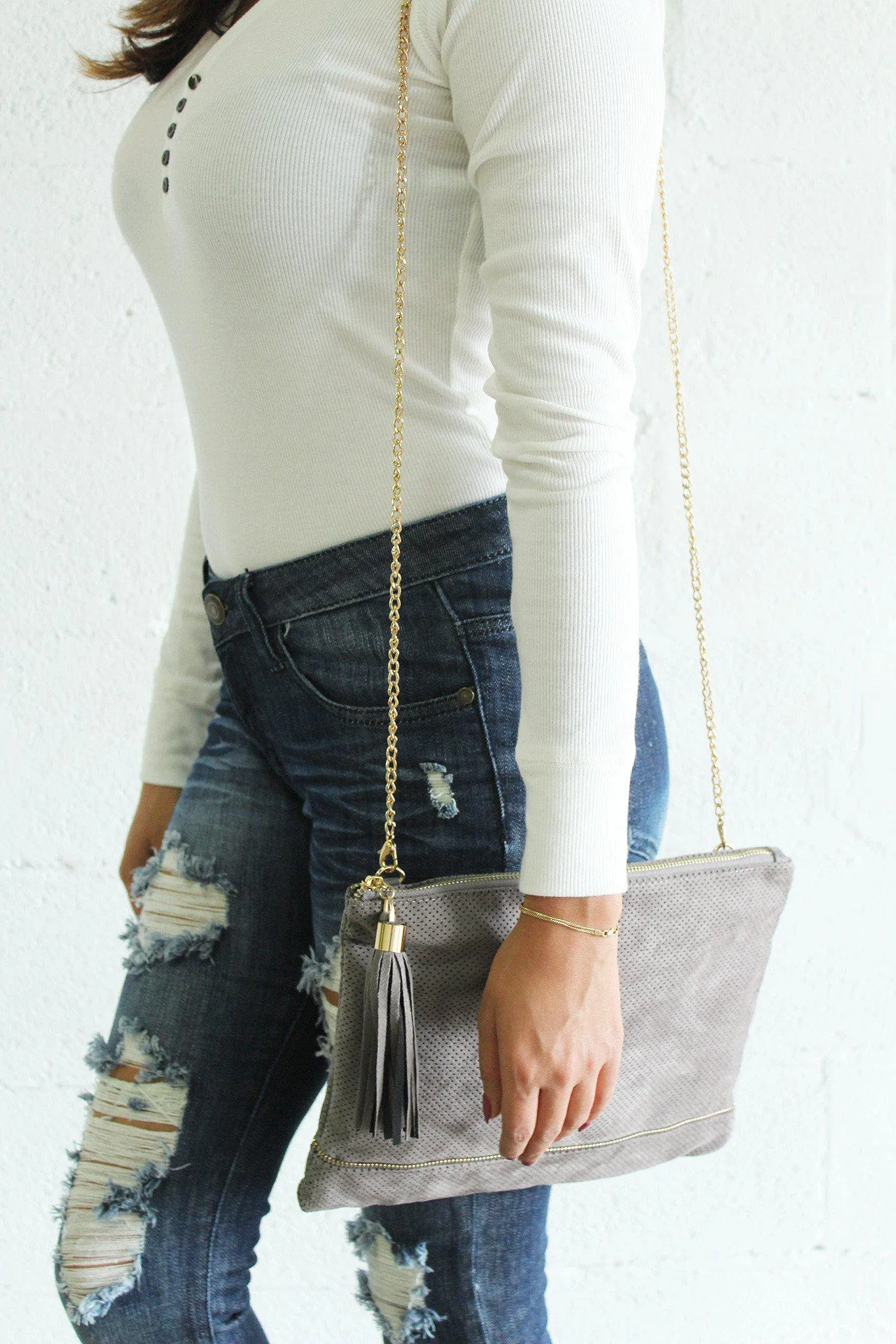 Gray Perforated Clutch