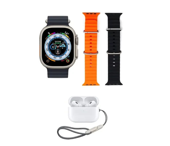 Haino Teko Germany GP8 Smart Watch Ultra with Two Set Strap and Bluetooth Wireless Earphone Combo