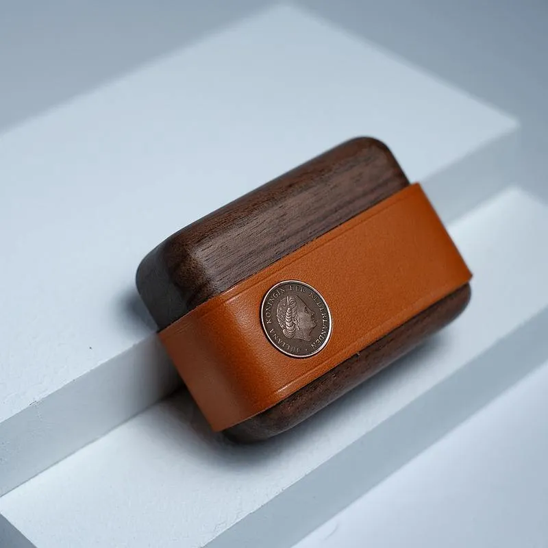 Handmade Brown Leather Cherrywood AirPods Pro Case Custom Brown Leather AirPods Pro Case Airpod Case Cover