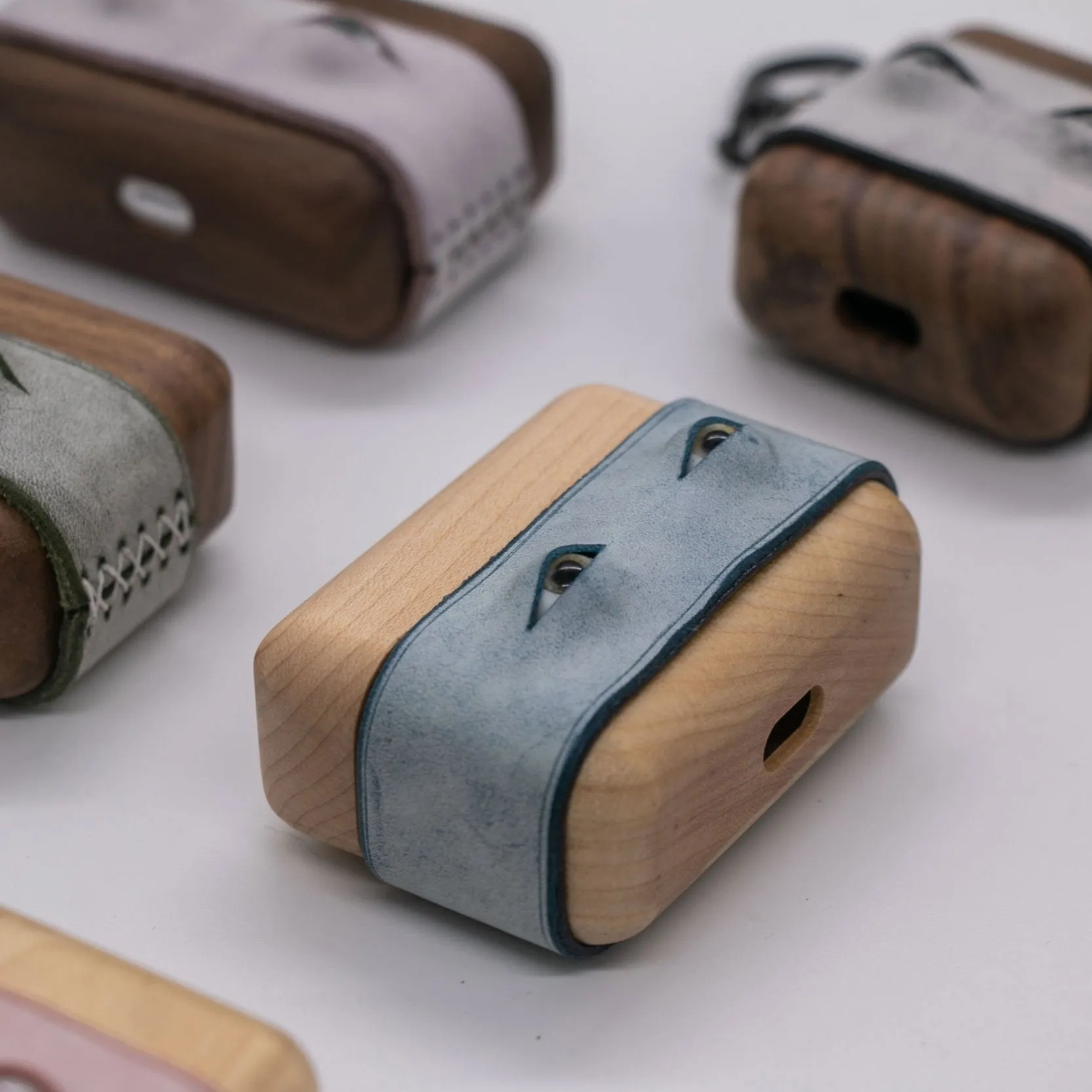 Handmade Green Leather Coffee Wood AirPods 1,2 Case with Eyes Custom Leather AirPods 1,2 Case Airpod Case Cover