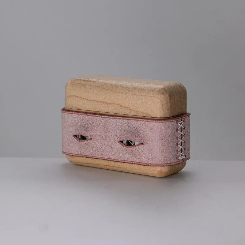 Handmade Pink Leather Wood AirPods Pro Case with Eyes Custom Leather AirPods Pro Case Airpod Case Cover