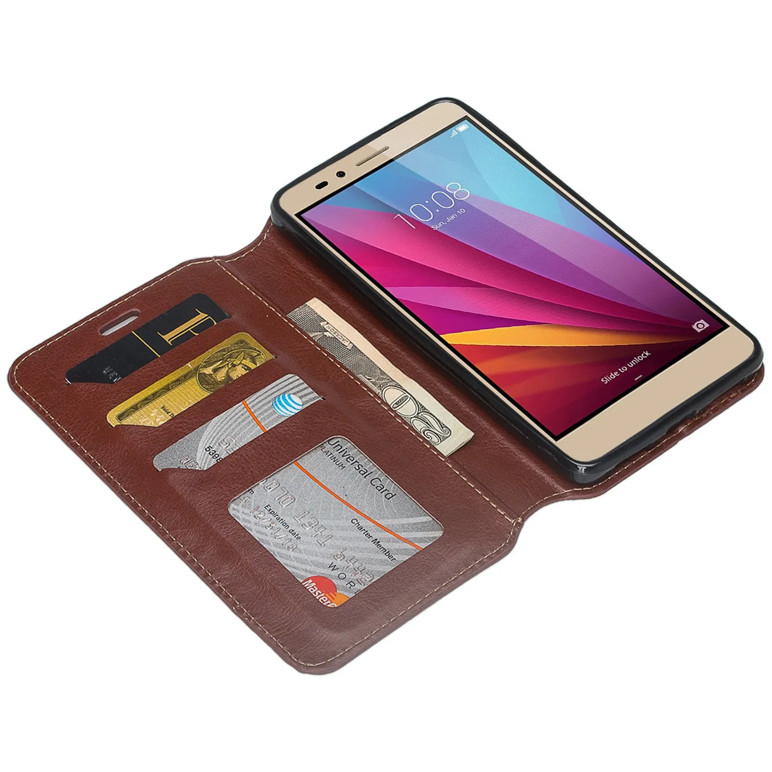 Huawei Sensa LTE Case, Pu Leather Magnetic Fold[Kickstand] Wallet Case with ID & Credit Card Slots for Huawei Sensa LTE - Brown