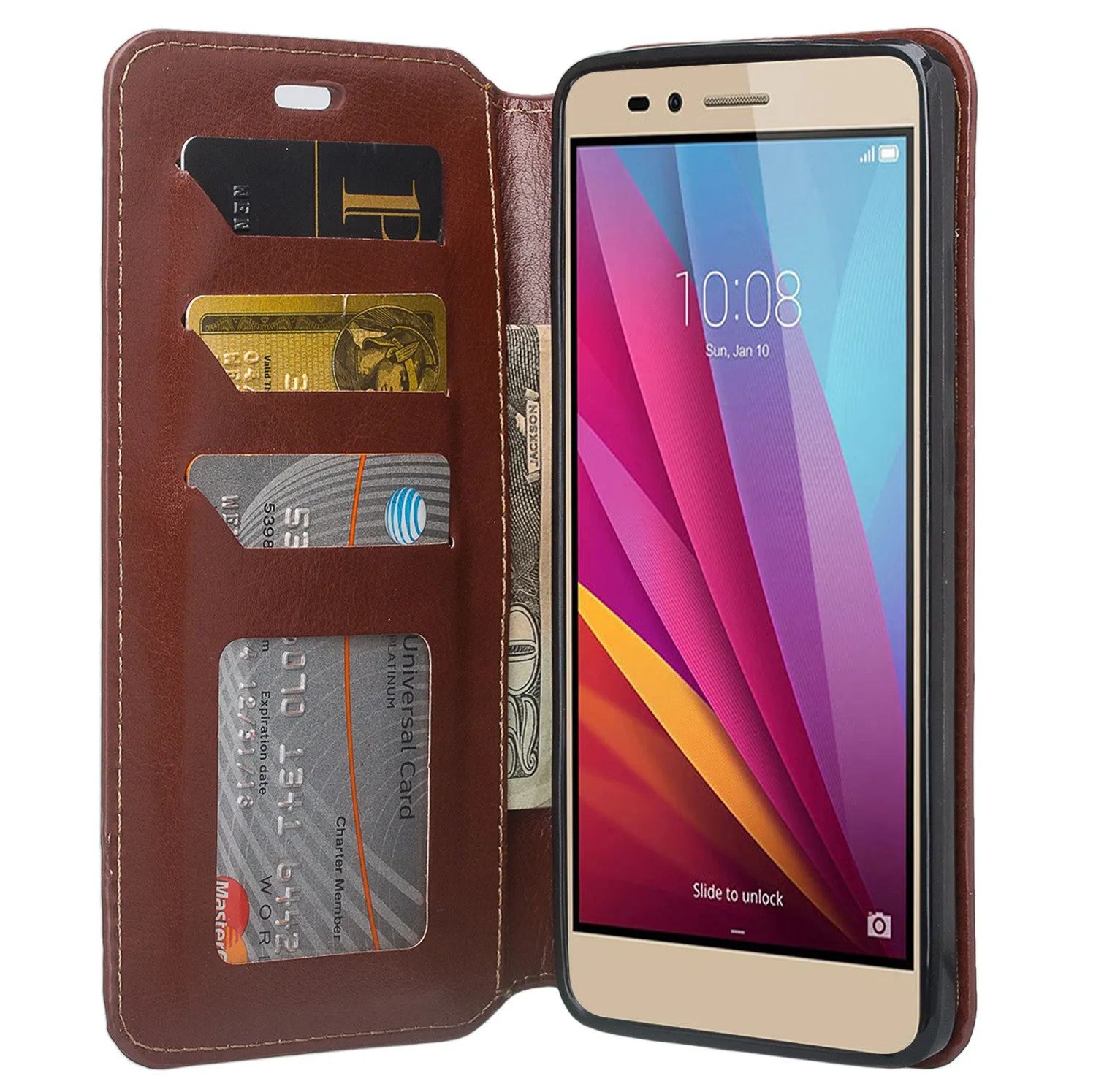 Huawei Sensa LTE Case, Pu Leather Magnetic Fold[Kickstand] Wallet Case with ID & Credit Card Slots for Huawei Sensa LTE - Brown