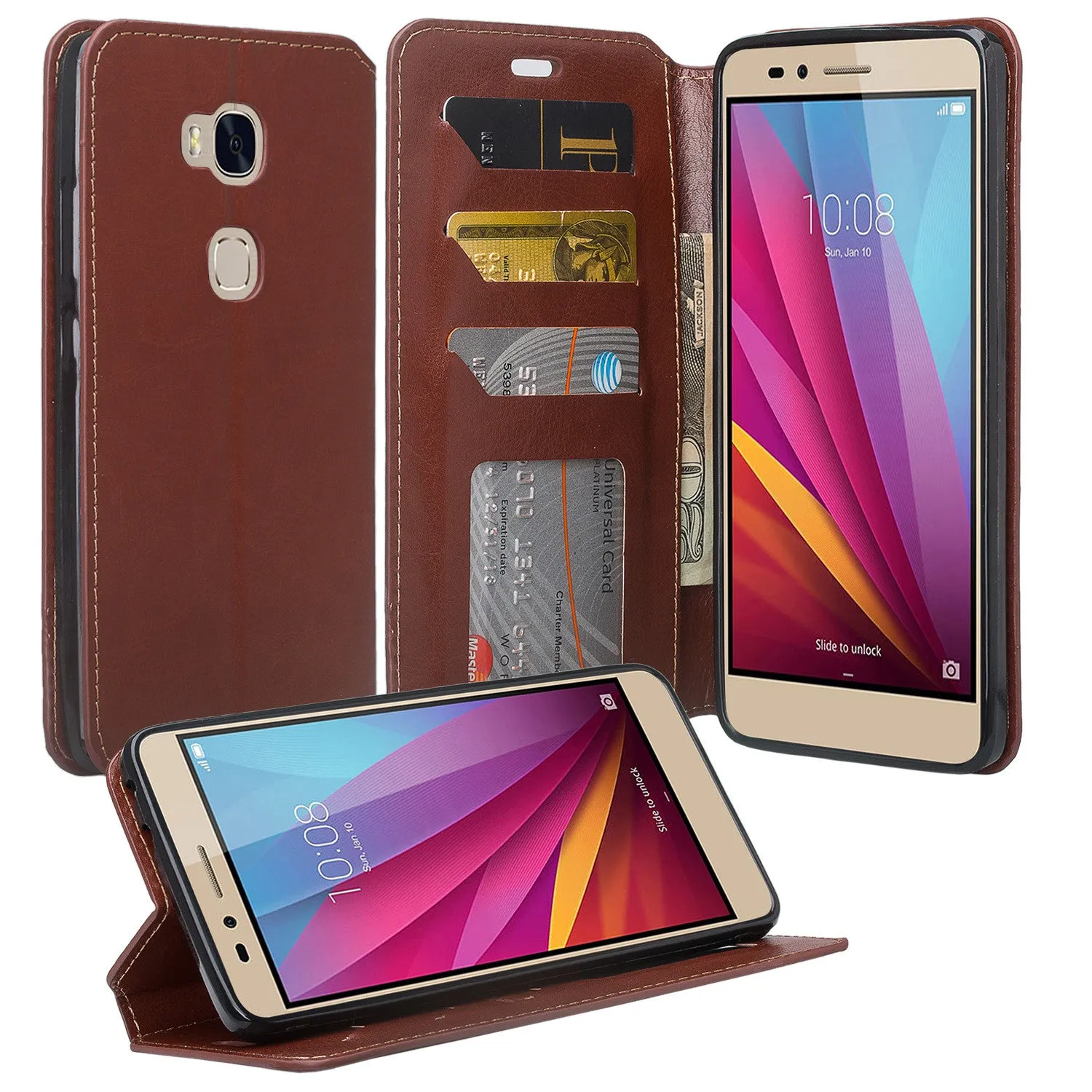 Huawei Sensa LTE Case, Pu Leather Magnetic Fold[Kickstand] Wallet Case with ID & Credit Card Slots for Huawei Sensa LTE - Brown