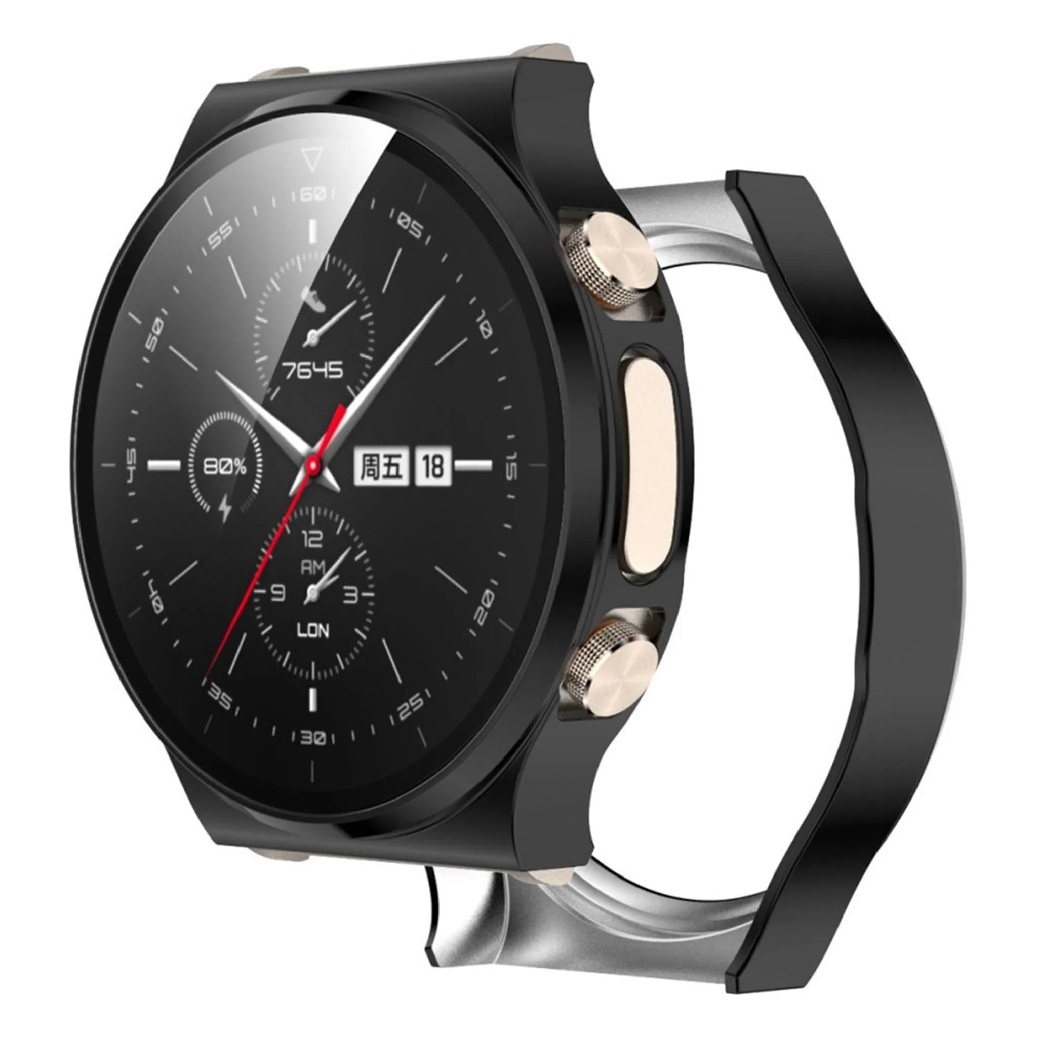 Huawei Watch GT 2 Pro shiny cover with tempered glass - Black