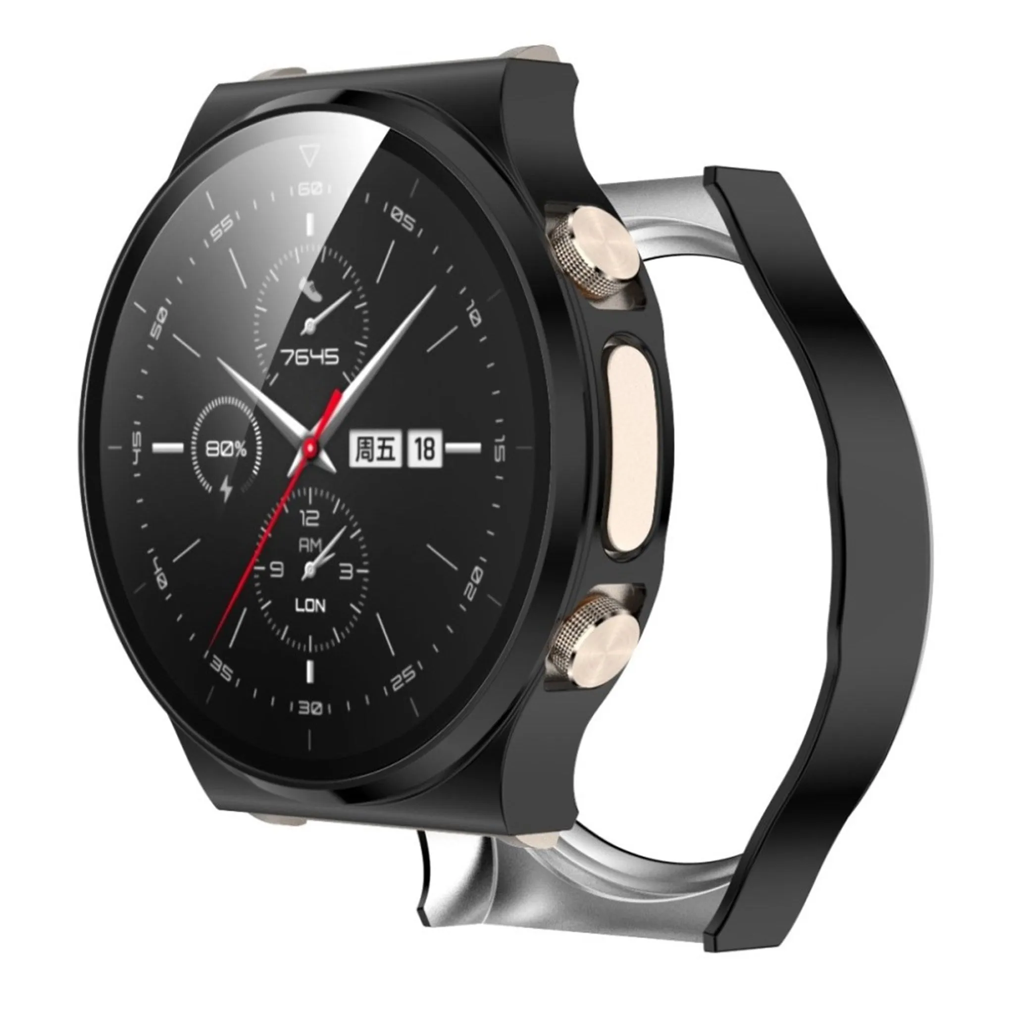 Huawei Watch GT 2 Pro shiny cover with tempered glass - Black