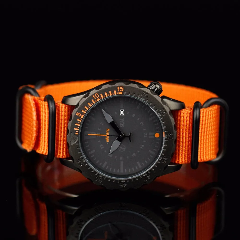 INFANTRY Mens Watches Sports Date Day Quartz Wrist Watch Military Orange G10 Nylon Strap Aviator Army Watch