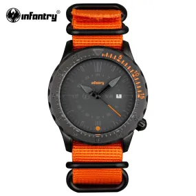 INFANTRY Mens Watches Sports Date Day Quartz Wrist Watch Military Orange G10 Nylon Strap Aviator Army Watch