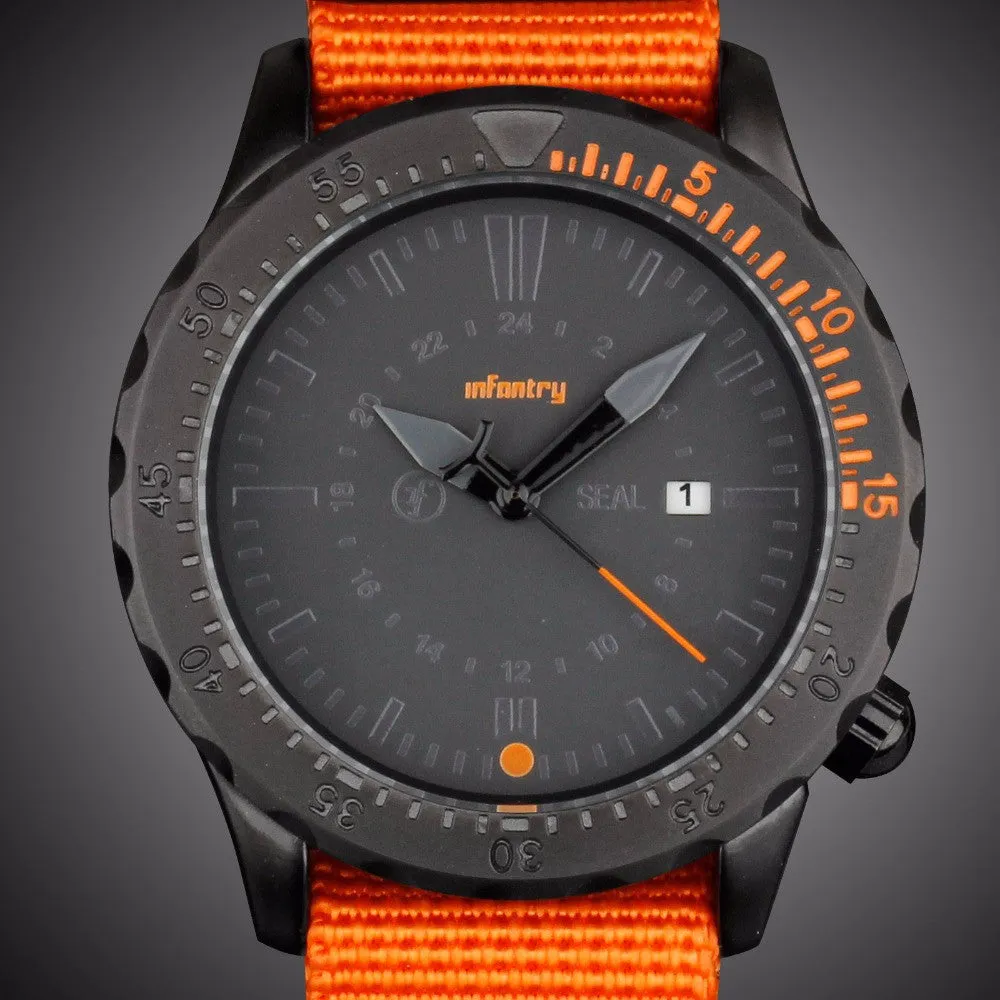 INFANTRY Mens Watches Sports Date Day Quartz Wrist Watch Military Orange G10 Nylon Strap Aviator Army Watch