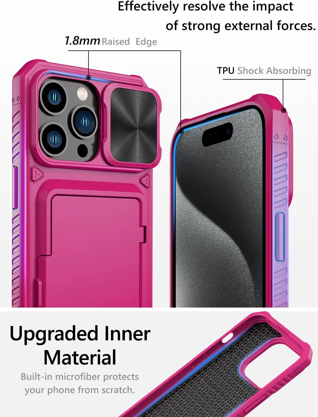 iPhone 15 Pro Max Case Card Holder Camera Cover & Kickstand Wallet Phone Case