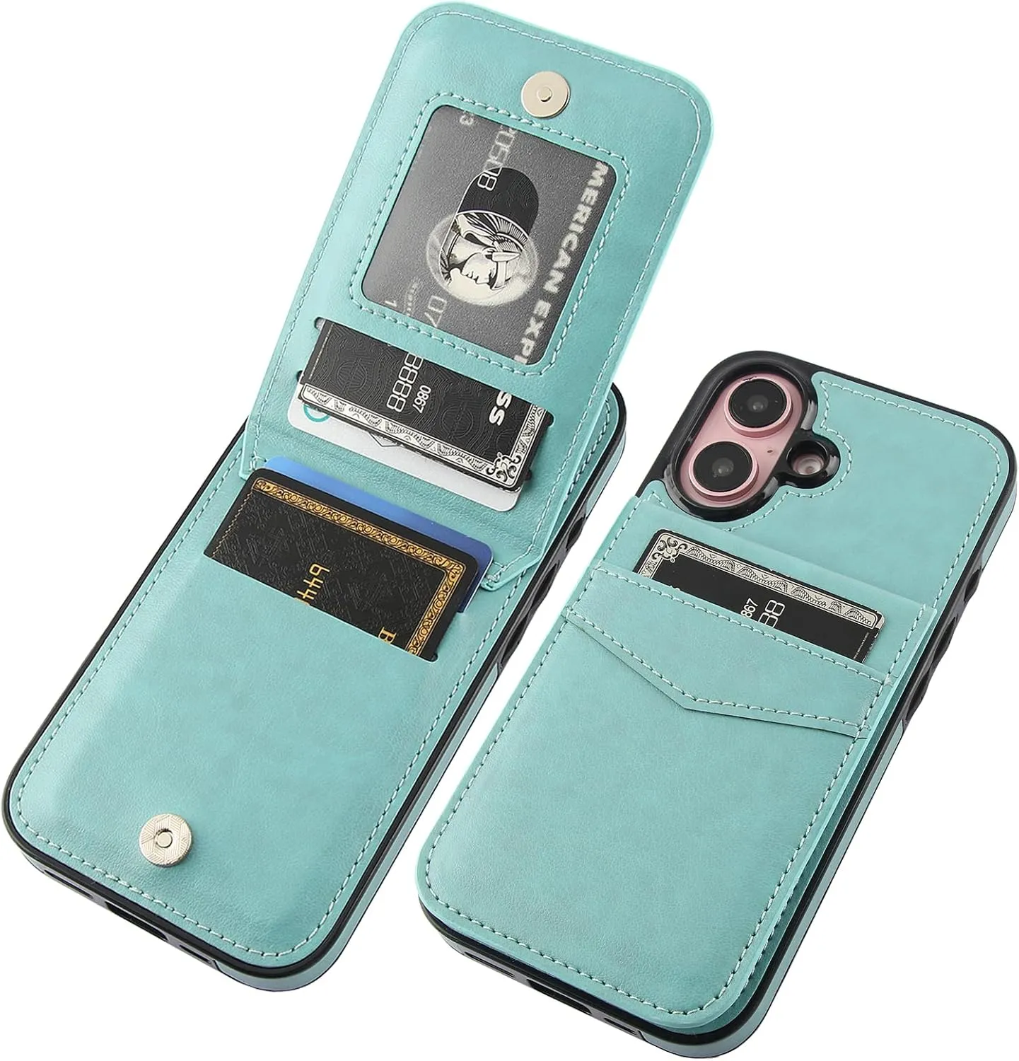 iPhone 16 Case Wallet Credit Card Holder Heavy Duty Protective Cover 16 6.1 Inch Mint Green