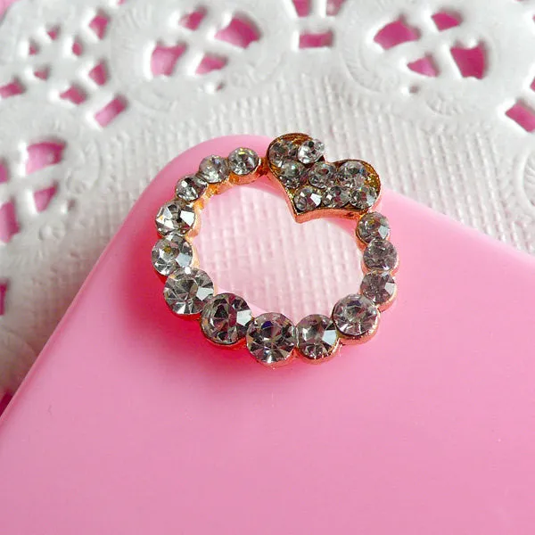 iPhone 4 Camera Lens Hole Decoration / Rhinestones Wreath with Heart Metal Cabochon (2pcs) Cute Bling Bling iPhone 4 Case Decoration CAB094