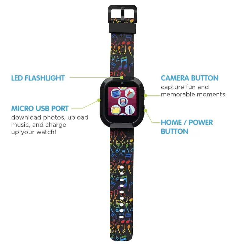 iTech Jr Kids Musical Notes Smartwatch - Silicone Strap and LED Bluetooth Speaker