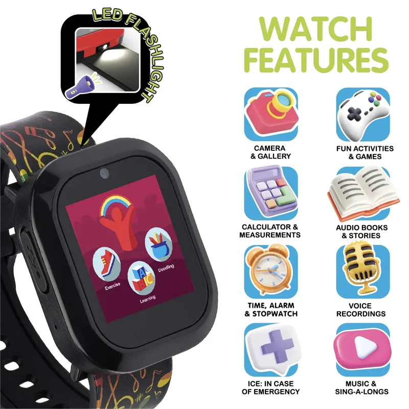 iTech Jr Kids Musical Notes Smartwatch - Silicone Strap and LED Bluetooth Speaker