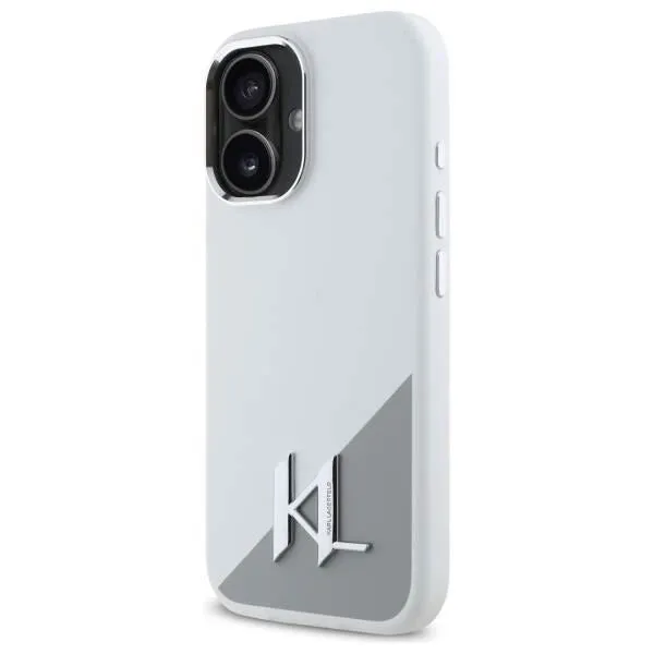 Karl Lagerfeld Silicone Initial Metal Logo Case with MagSafe for iPhone 16 6.1" White - KLHMP16SSCMKMPCH