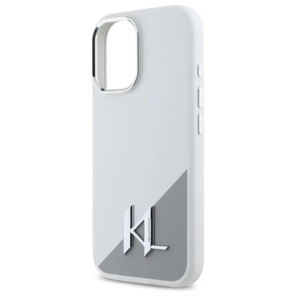 Karl Lagerfeld Silicone Initial Metal Logo Case with MagSafe for iPhone 16 6.1" White - KLHMP16SSCMKMPCH