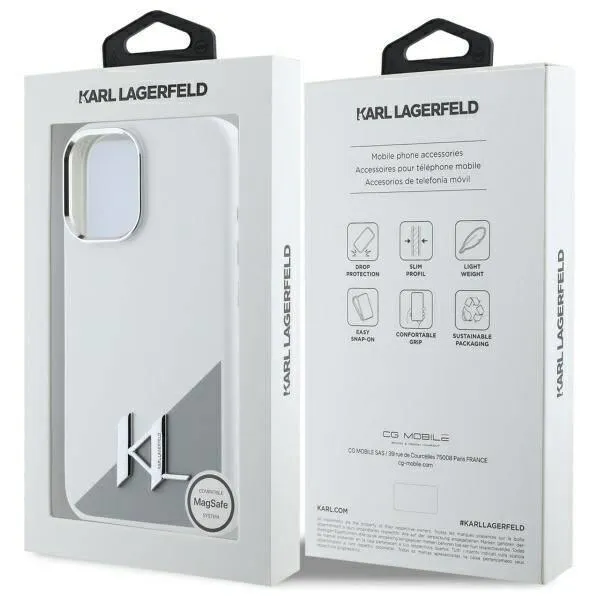 Karl Lagerfeld Silicone Initial Metal Logo Case with MagSafe for iPhone 16 6.1" White - KLHMP16SSCMKMPCH