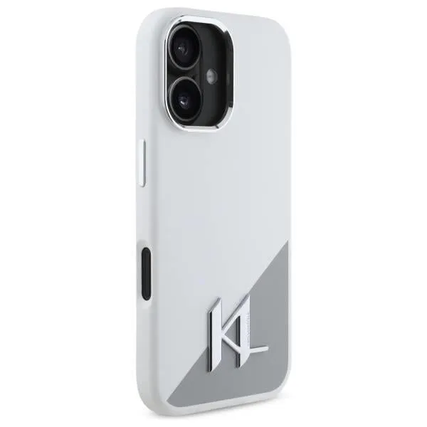 Karl Lagerfeld Silicone Initial Metal Logo Case with MagSafe for iPhone 16 6.1" White - KLHMP16SSCMKMPCH