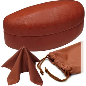 Large Sunglasses case in faux leather brown - Extra Large Glasses case w Pouch - Cloth (AS179 Brown)