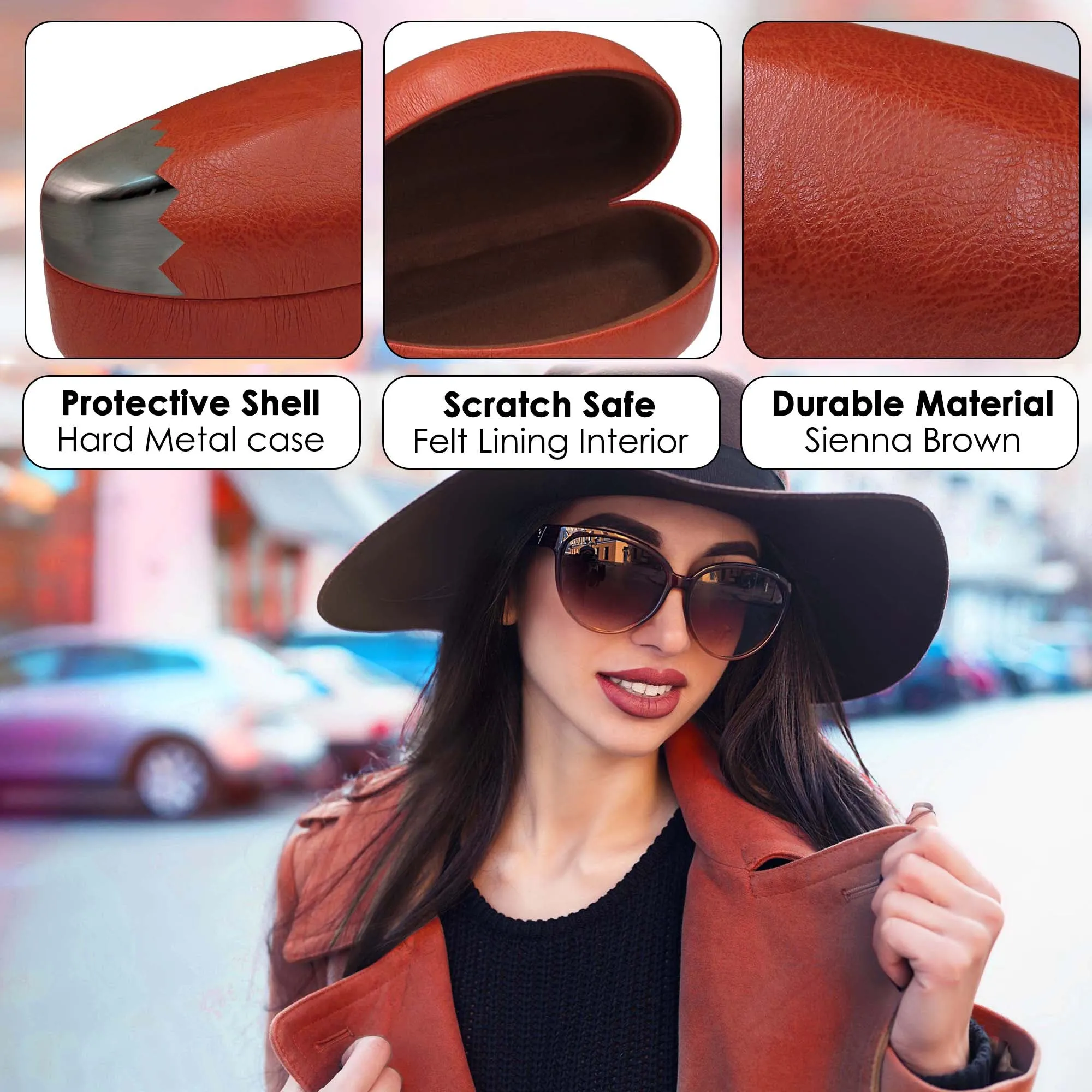 Large Sunglasses case in faux leather brown - Extra Large Glasses case w Pouch - Cloth (AS179 Brown)