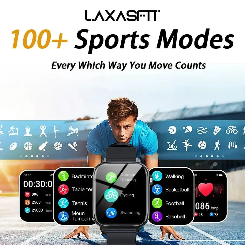 LAXASFIT 2024 New Bluetooth Call Smart Watch Men Women Full Touch Screen Sports Fitness Pedometer Smart Watch for Android iPhone