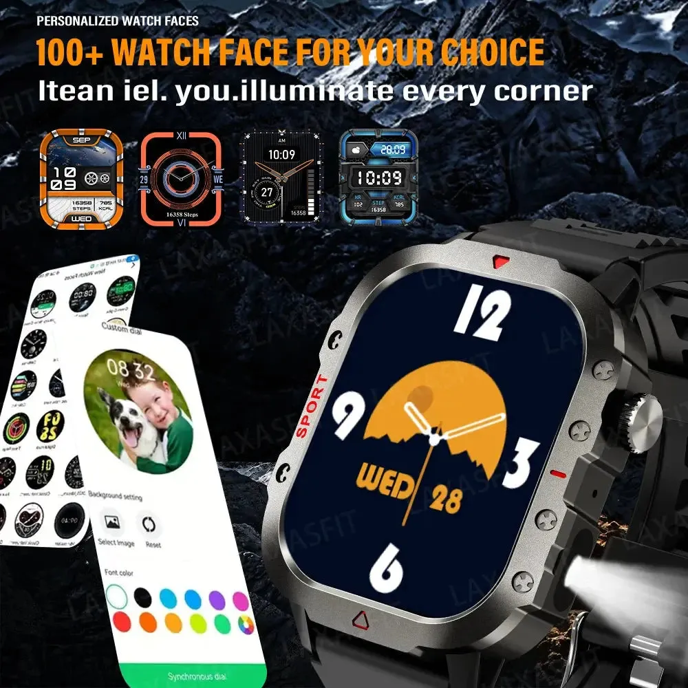 LAXASFIT New Smart Watch LED Flashlight 2.01” HD Screen Bluetooth Talking Smart Watch Multi Sports Health Monitoring Smart Watch