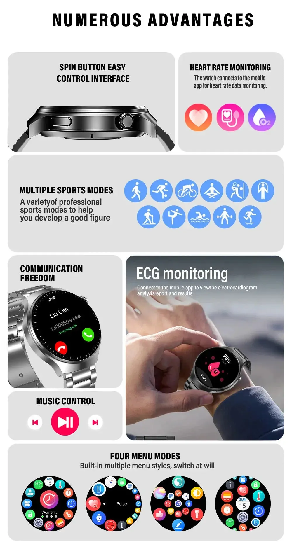 LAXASFIT Smart Watch 2024 Bluetooth Calling Heart Rate Monitor 1.52 inch HD Screen Sport Men's Watch for Android IOS GT4 PRO