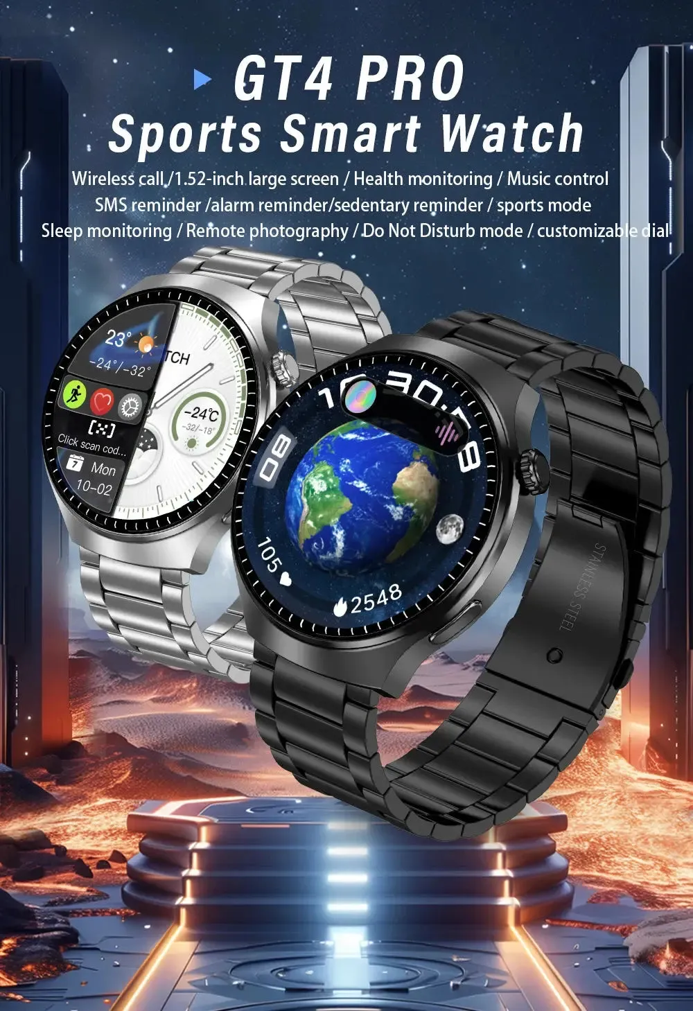 LAXASFIT Smart Watch 2024 Bluetooth Calling Heart Rate Monitor 1.52 inch HD Screen Sport Men's Watch for Android IOS GT4 PRO