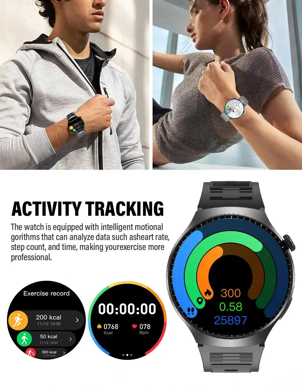 LAXASFIT Smart Watch 2024 Bluetooth Calling Heart Rate Monitor 1.52 inch HD Screen Sport Men's Watch for Android IOS GT4 PRO