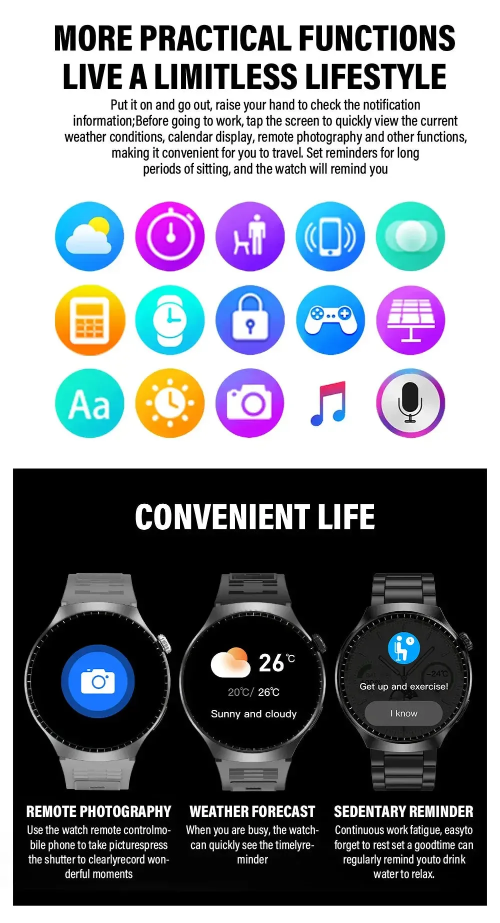 LAXASFIT Smart Watch 2024 Bluetooth Calling Heart Rate Monitor 1.52 inch HD Screen Sport Men's Watch for Android IOS GT4 PRO