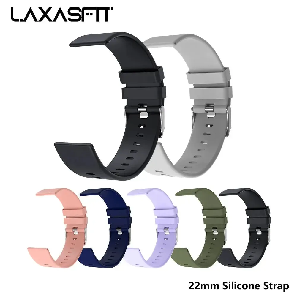 LAXASFIT Watch Band 22mm Hook and Loop Silicone Strap Soft Rubber Band for Huawei Samsung Xiaomi Amazfit Smartwatch