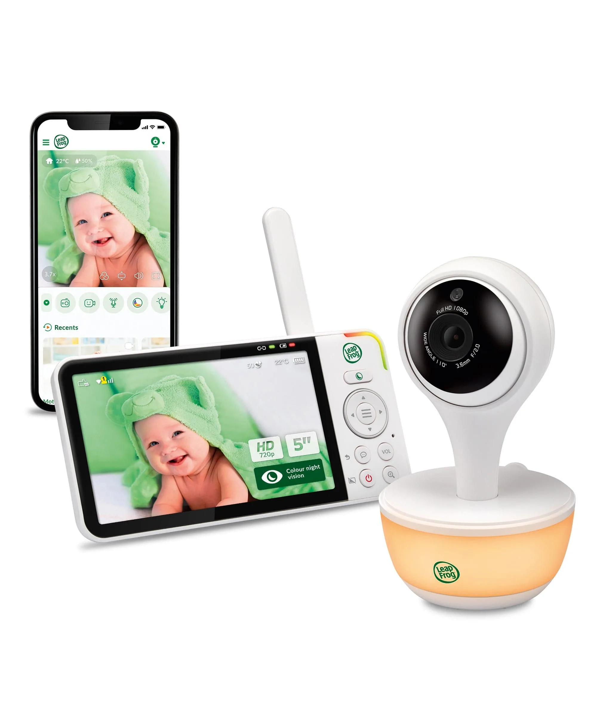 LeapFrog LF815HD 5' Smart Video Baby Monitor with Colour Night Vision - White