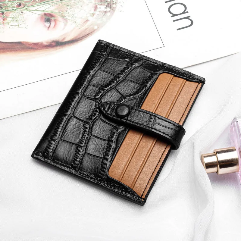 Leather Card Case Female Small Ultra-thin Credit Card Holder Cowhide  Pattern Ins Card Case Wallet