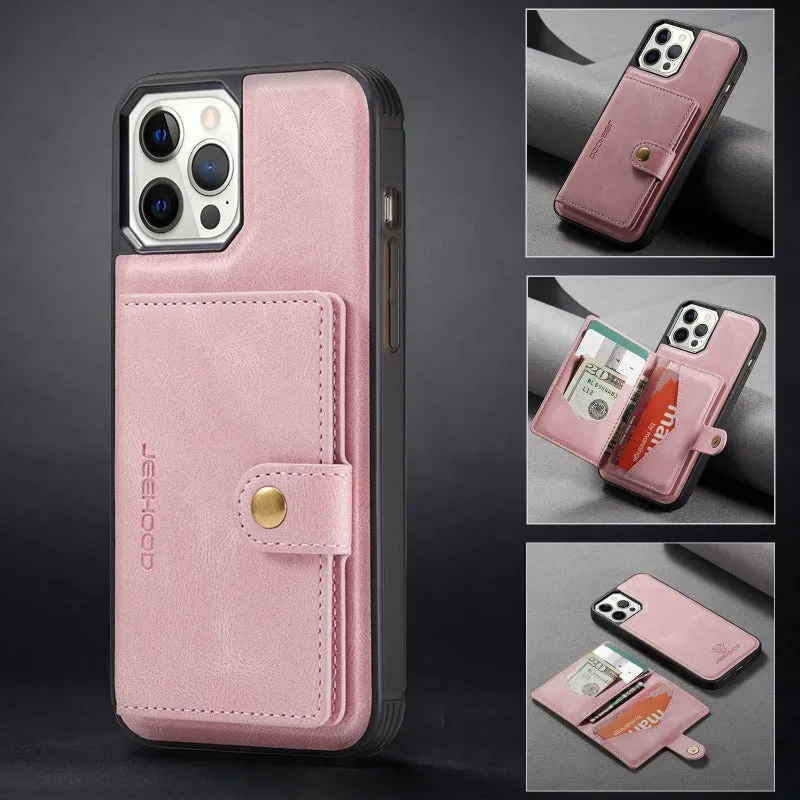 Leather Phone Case With Magnetic Wallet Kickstand For iPhone