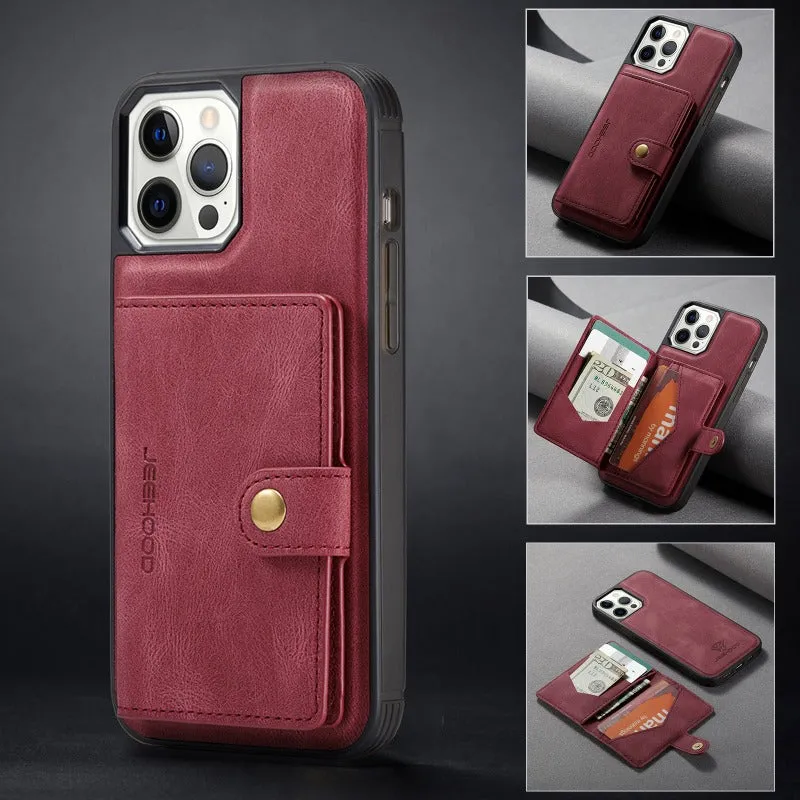 Leather Phone Case With Magnetic Wallet Kickstand For iPhone