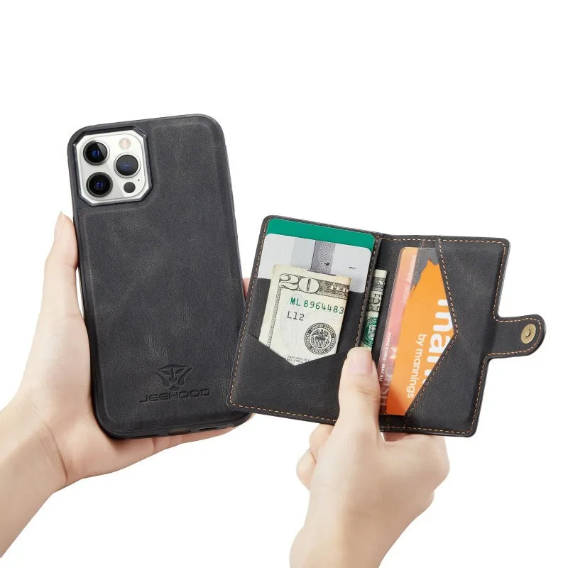 Leather Phone Case With Magnetic Wallet Kickstand For iPhone