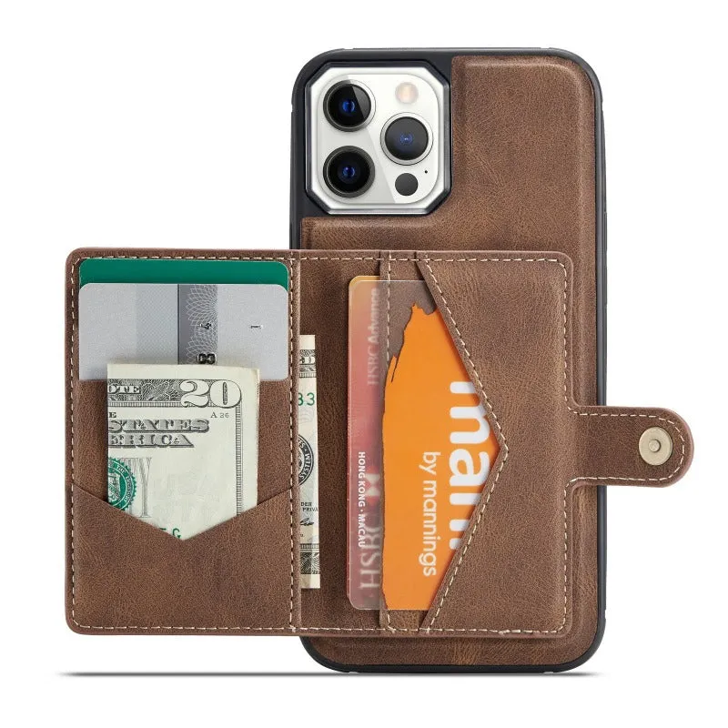 Leather Phone Case With Magnetic Wallet Kickstand For iPhone