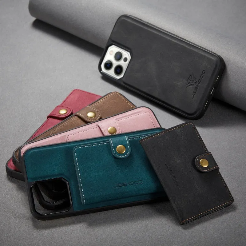 Leather Phone Case With Magnetic Wallet Kickstand For iPhone