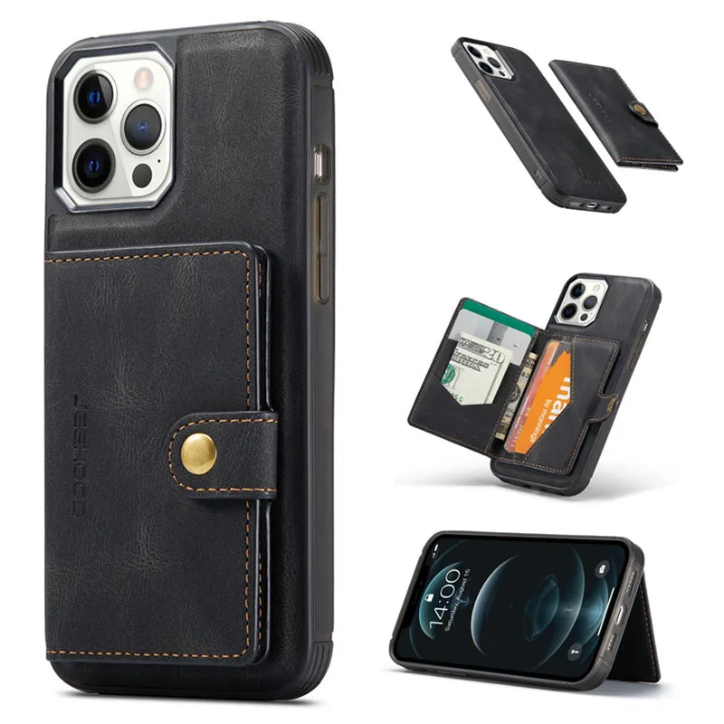 Leather Phone Case With Magnetic Wallet Kickstand For iPhone