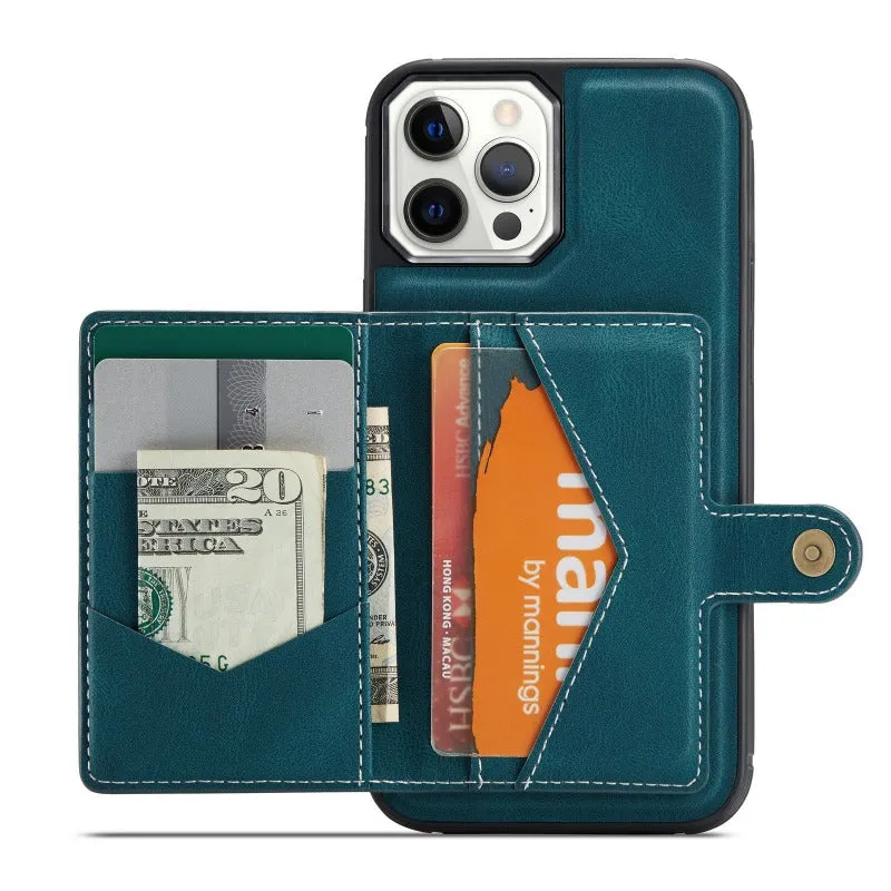 Leather Phone Case With Magnetic Wallet Kickstand For iPhone