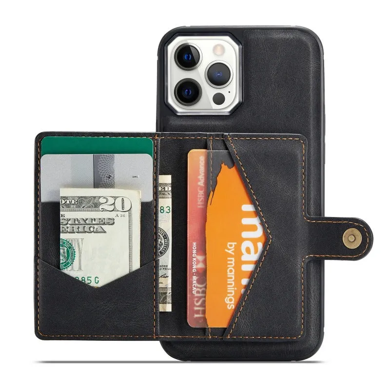 Leather Phone Case With Magnetic Wallet Kickstand For iPhone