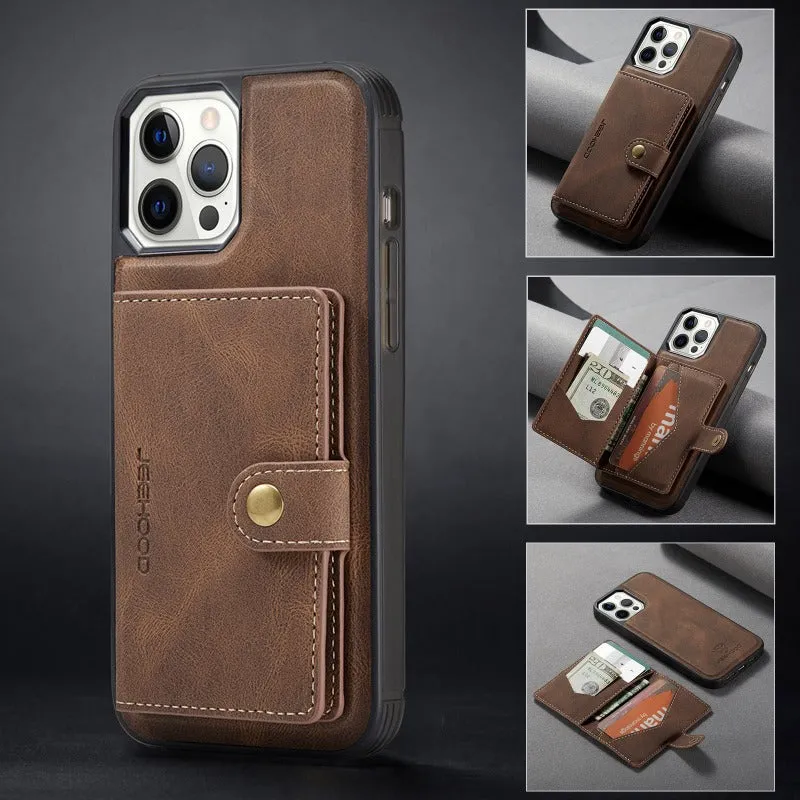 Leather Phone Case With Magnetic Wallet Kickstand For iPhone