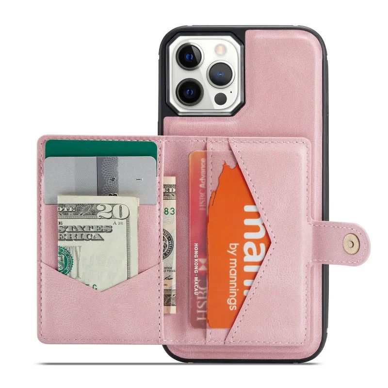 Leather Phone Case With Magnetic Wallet Kickstand For iPhone