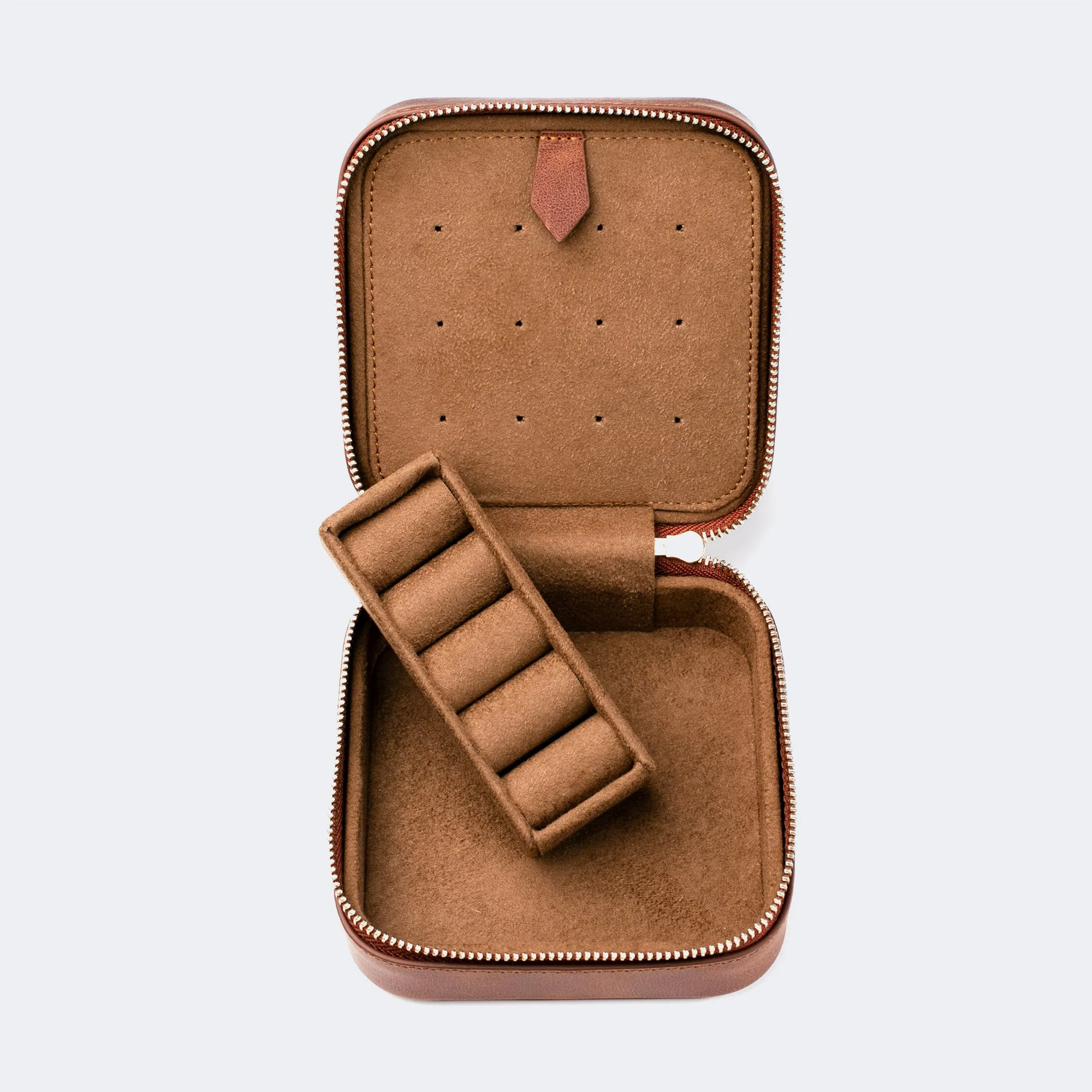 Leather Travel Jewelry Case - Tobacco