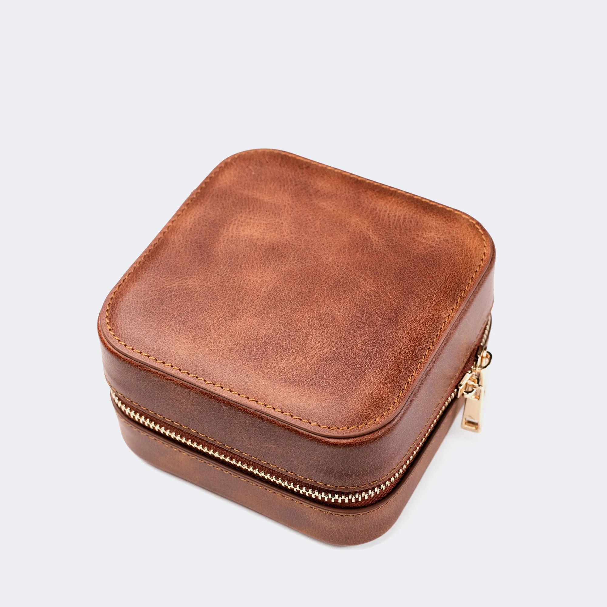 Leather Travel Jewelry Case - Tobacco